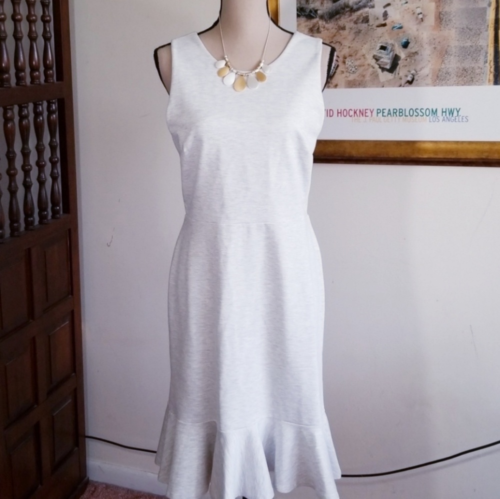 Banana Republic Peplum Sleeveless Fit & Flare Grey Dress. Size 10P - Picture 3 of 10